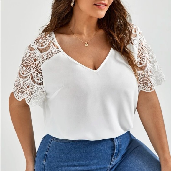 Boho Plus Size Floral Sheer Mesh Lace Butterfly Sleeve Shirt Top Blouse - Picture 7 of 12